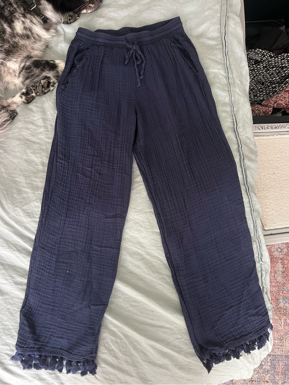 Michael Stars Navy Tassel-Hem Gauze Lounge Pants